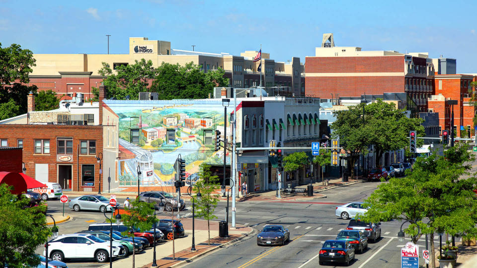 Naperville, Illinois, USA - June 9, 2017: Daytime view of the downtown district in fifth-largest city in Illinois located outside Chicago.