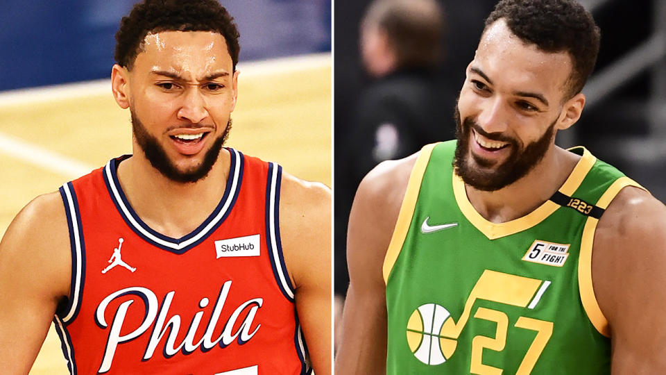 Philadelphia's Ben Simmons and Utah Jazz big man Rudy Gobert have taken some subtle shots at one another over the NBA's Defensive Player of the Year award. Pictures: Getty Images