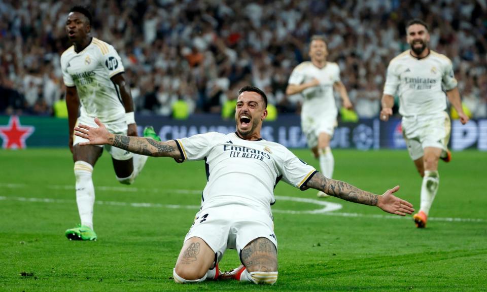 <span>They’ve done it again: Joselu’s double sealed another late <a class="link " href="https://sports.yahoo.com/soccer/teams/real-madrid/" data-i13n="sec:content-canvas;subsec:anchor_text;elm:context_link" data-ylk="slk:Real Madrid;sec:content-canvas;subsec:anchor_text;elm:context_link;itc:0">Real Madrid</a> comeback to set up a Champions League final against Dortmund.</span><span>Photograph: Juanjo Martin/EPA</span>
