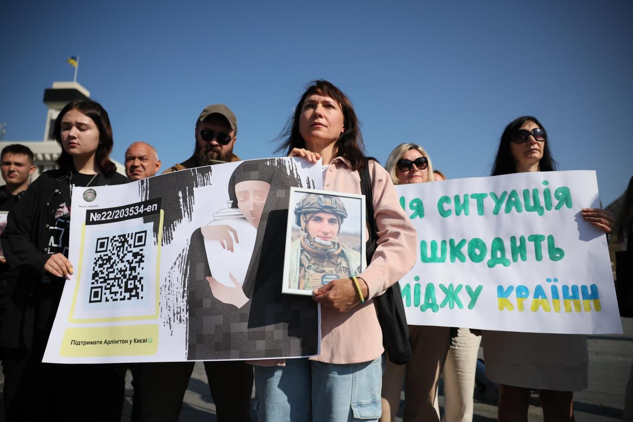 Relatives of killed Ukrainian service people call for dedicated war memorial and cemetery (EPA)