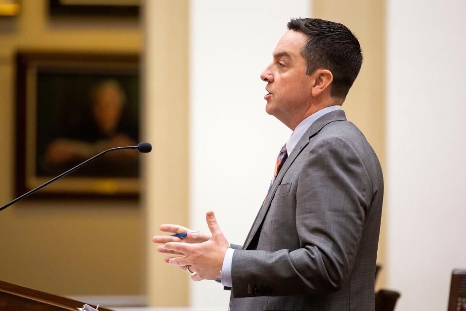 Luke Newman argues on behalf of the Florida Police Benevolent Association on Wednesday, Dec. 7, 2022 in a case concerning Marsy's Law.