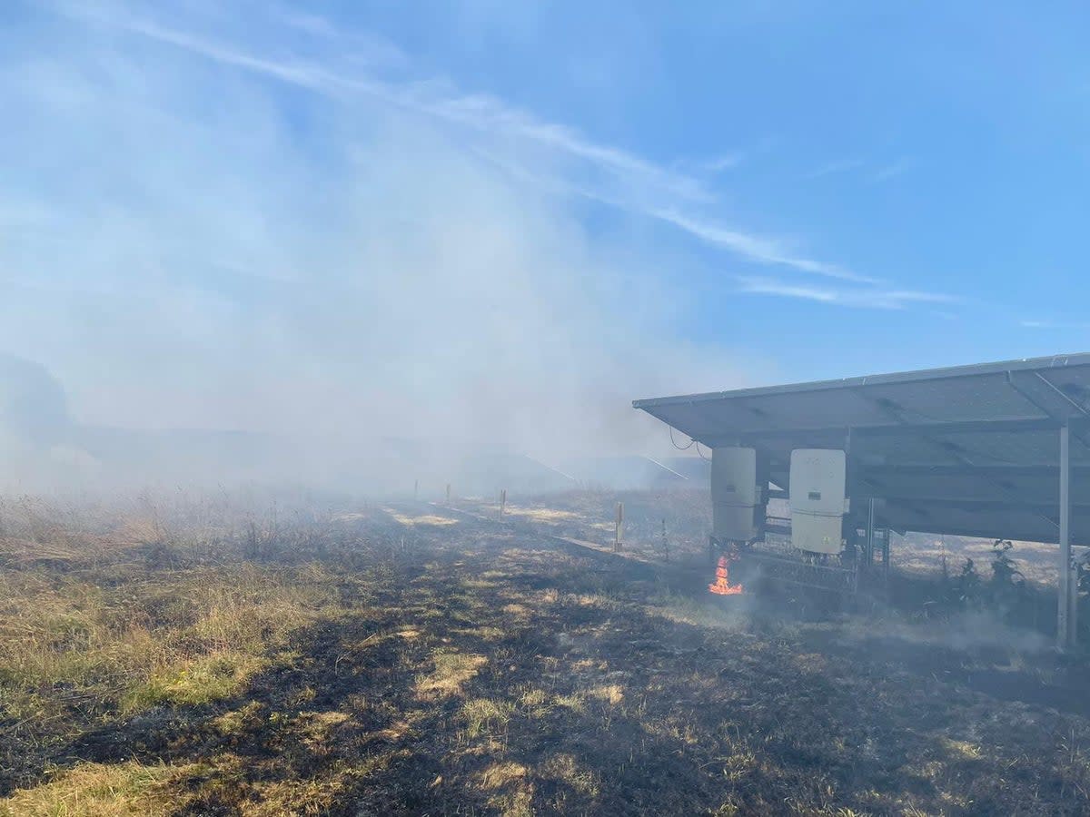 A solar panel farm ablaze in Verwood, Dorset (Verwood Fire Station)