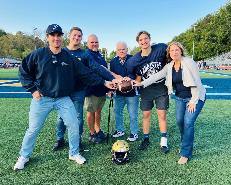 The Goss family consists of Grandpa, dad, three sons playing football for Lancaster and a mom who has kept all going in the right direction. They are from left to right, Isaac, Shea, Mont, Dan, Xavier and Cindy Goss.