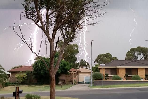 Lightning strikes in Minchinbury. Photo: Sent in by 7News viewer Scott Lavender