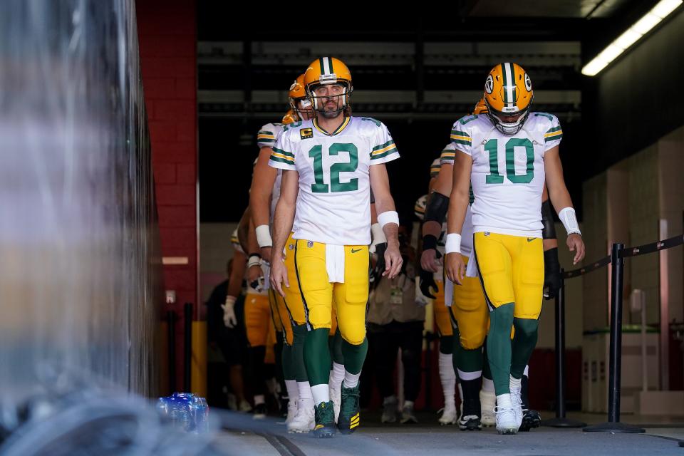 Packers QBs Aaron Rodgers and Jordan Love (10) have been teammates for two seasons.