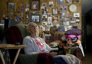 ADVANCE ON THURSDAY, SEPT. 12 FOR USE ANY TIME AFTER 3:01 A.M. SUNDAY SEPT 15 - Harriett Noyes sits in her living room at the Phillips Mobile Home Park near Aspen, Colo., on Wednesday, Aug. 28, 2019. Noyes, who owned the 76-acre park, had a chance to sell it to a developer for $30 million but decided she didn't want her family and friends to be evicted. She instead sold it to Pitkin County for $6.5 million with the promise of upgrades and to keep the community affordable. (AP Photo/Thomas Peipert)