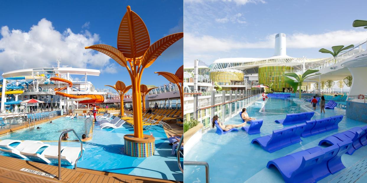 Wonder of the Seas (left) and Icon of the Seas (right).