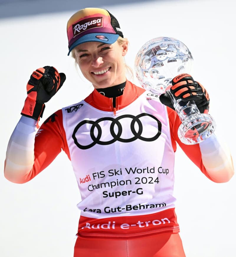 Switzerland's Lara Gut-Behrami holds her glass trophy, the winner's trophy for the overall standings after the women's Super G race during the FIS Ski Alpine World Cup. Barbara Gindl/APA/dpa