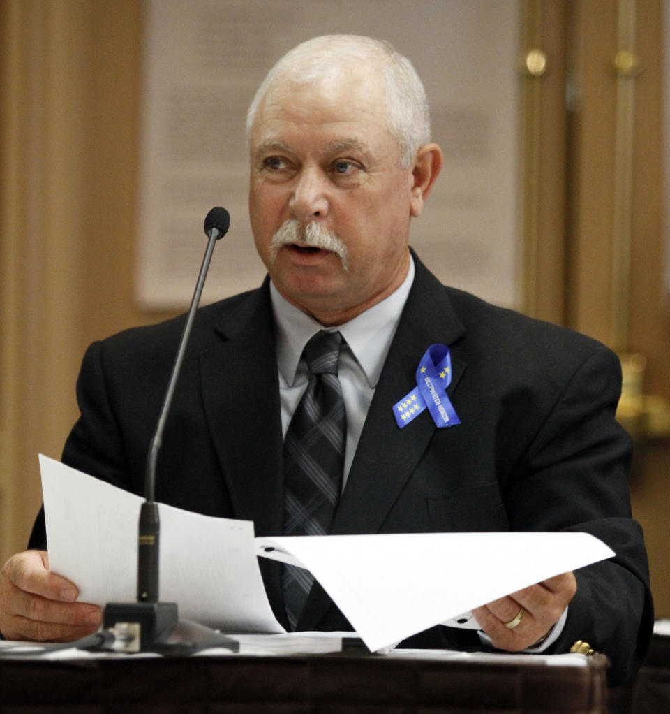 FILE - In this Thursday, May 27, 2010, file photo, Jimmy Harrell, a Transocean offshore installation manager on the Deepwater Horizon oil rig, testifies during a joint hearing held by the Coast Guard and the Interior Department's Minerals Management Service in Kenner, La. Harrell, a supervisor on the Deepwater Horizon oil rig that exploded in the Gulf of Mexico in 2010, has died at age 65. Harrell died Monday, May 10, 2021, according to Wolf Funeral Home in Morton, Miss. He had battled cancer for a year. (AP Photo/Patrick Semansky, File)