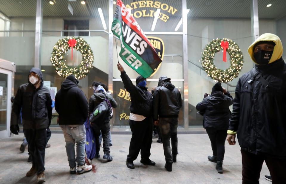 Black Lives Matter protesters rally outside Paterson Police headquarters on Jan. 4, 2022, a week after 25-year-old Thelonious McKnight was shot and killed by city cops.