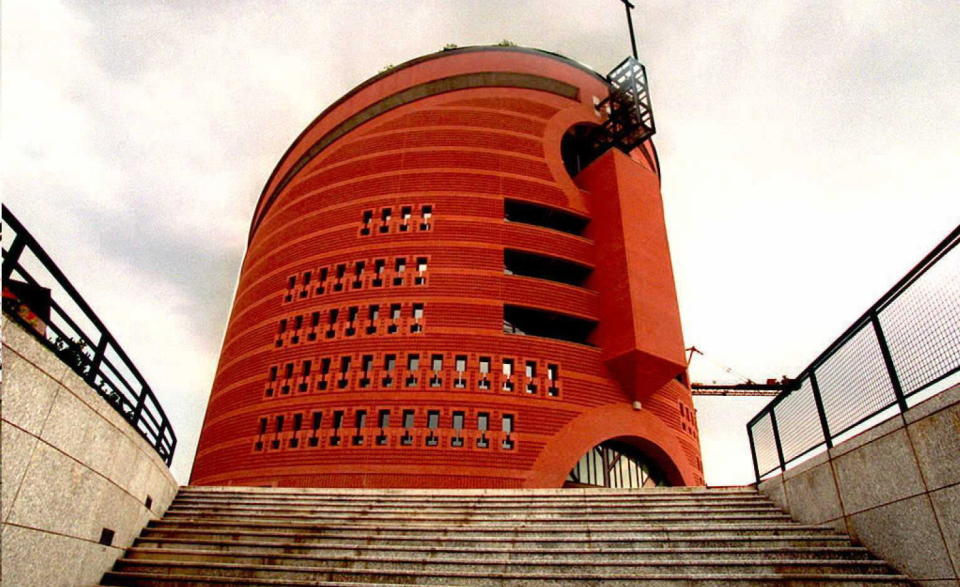 Exterior view of the Roman Catholic cathedral in Evry, south of Paris, the first cathedral to be built in France in over 100 years. The structure, made of red brick, covers 1,074 square meters.