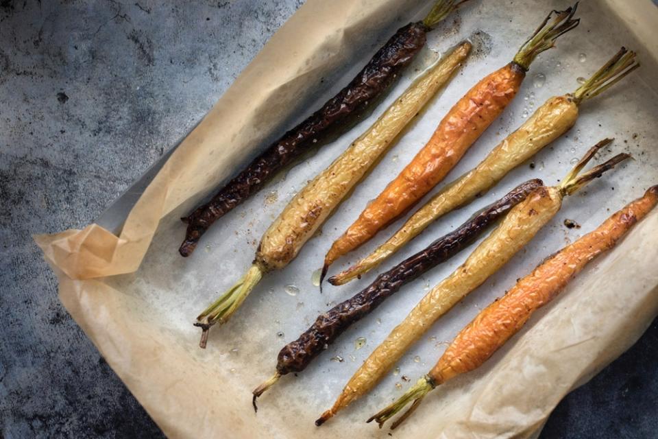 The heirloom carrots, after roasting.