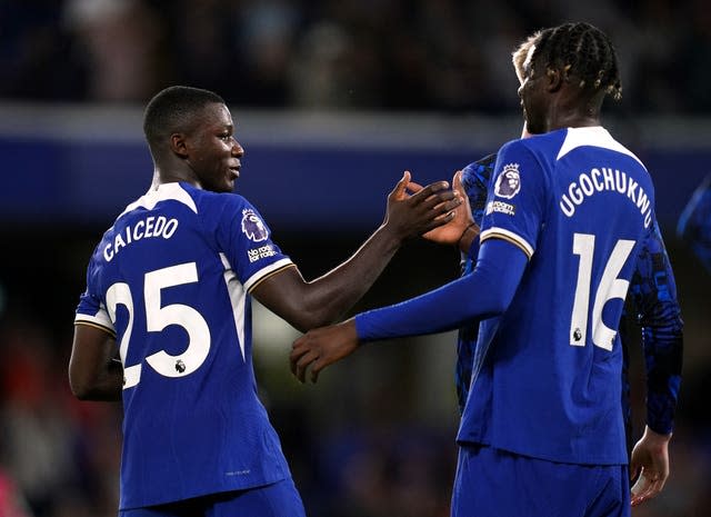 Chelsea's Moises Caicedo, left, and Lesley Ugochukwu