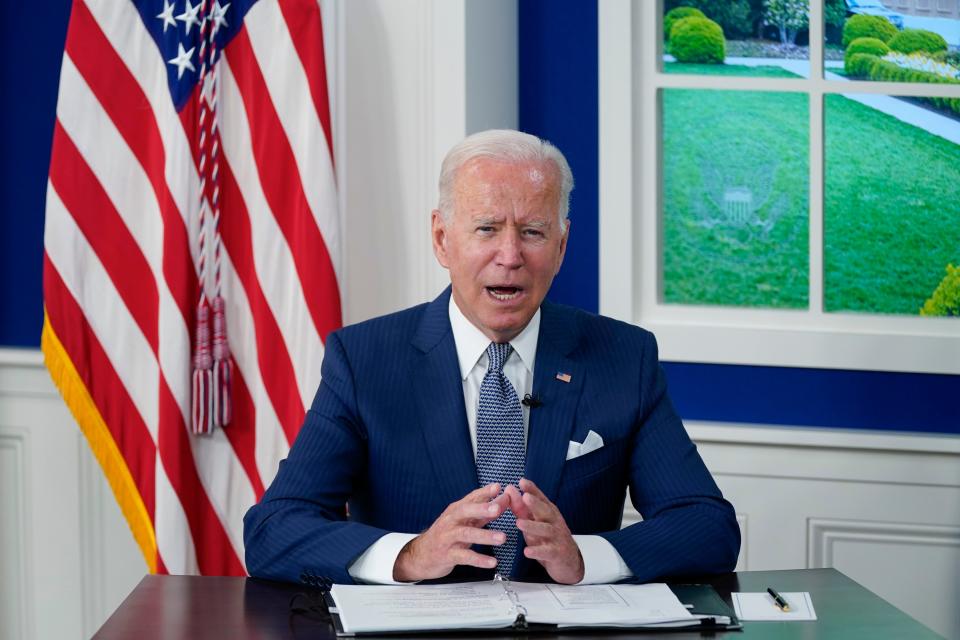 President Joe Biden speaks during a virtual COVID-19 summit during the 76th Session of the United Nations General Assembly, in the South Court Auditorium on the White House campus, Wednesday, Sept. 22, 2021, in Washington.