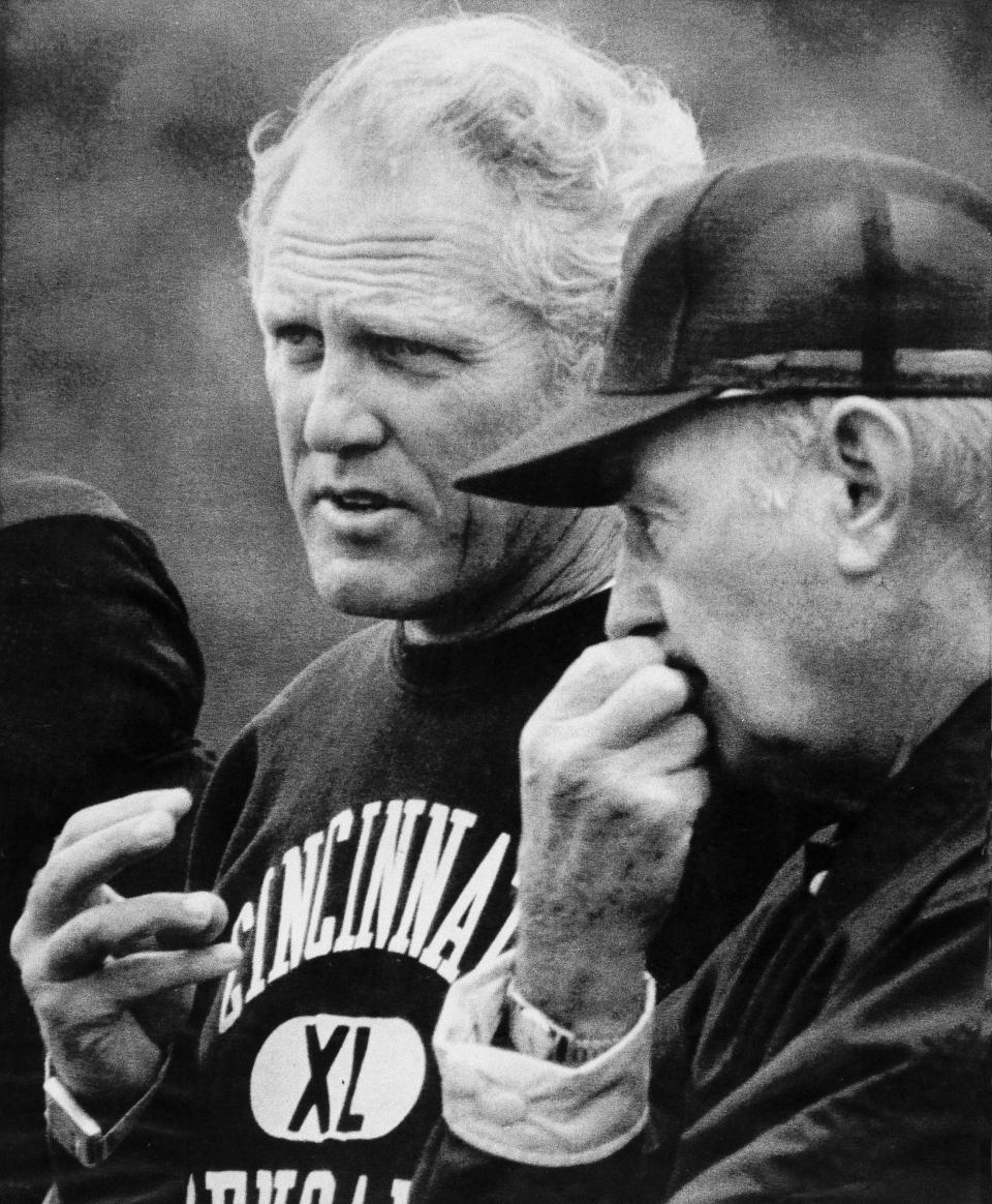 Paul Brown, right, snubbed Bill Walsh to be the Bengals next head coach in 1975. (AP)