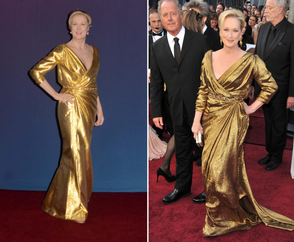 <p>Meryl Streeps Wachsfigur hat ein neues Outfit bekommen: Sie trägt jetzt das gleiche Kleid, das Meryl zur Oscar-Verleihung 2012 anhatte. Ähnlicher sieht die Figur der echten Meryl dadurch aber auch weiterhin nicht. (Bilder: Splash)<br></p>
