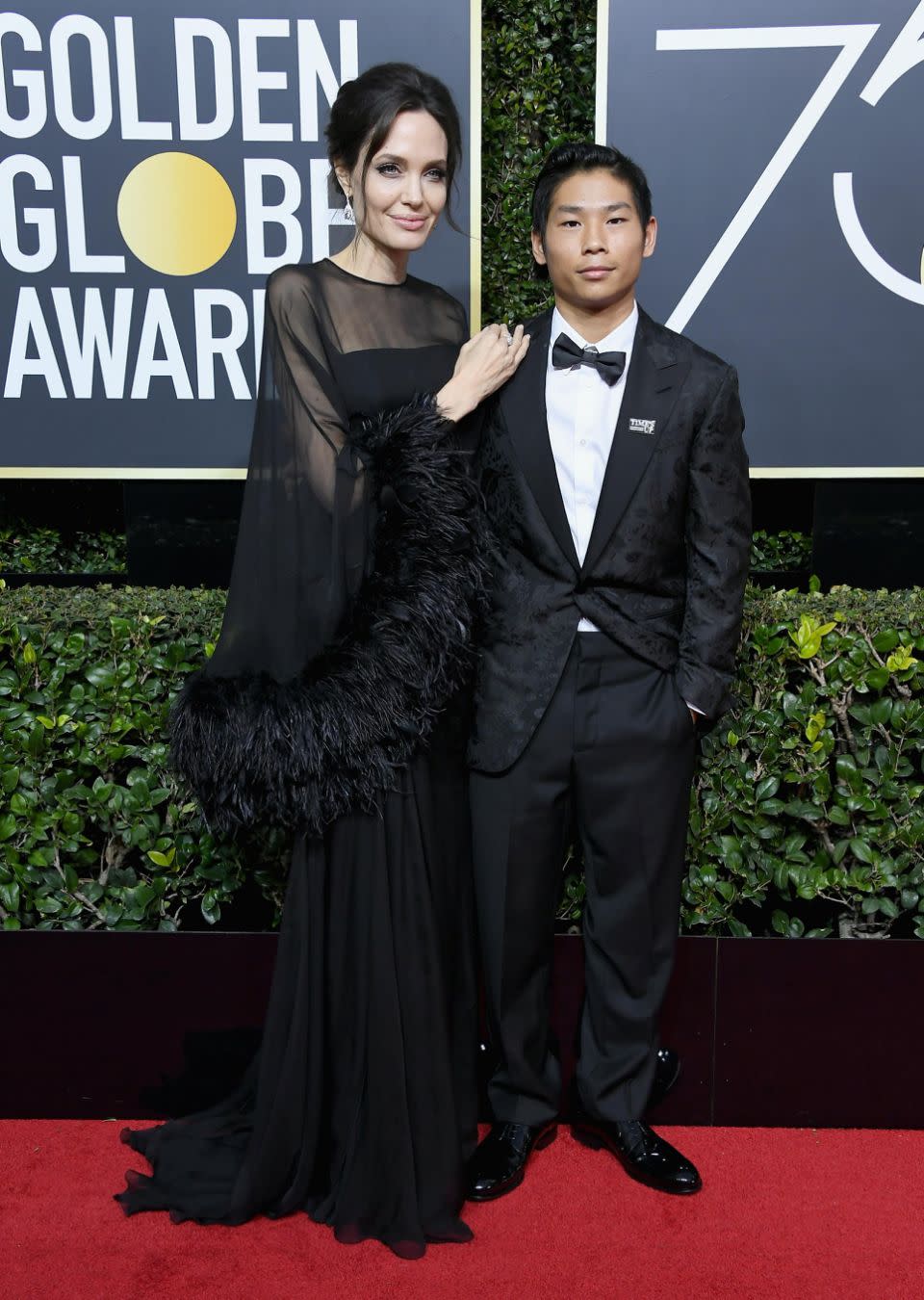 Angelina stepped out with her 14-year-old son Pax on the red carpet. Photo: Getty