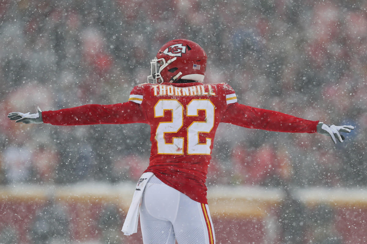 Kansas City Chiefs safety Juan Thornhill (22) runs during an NFL football  game against the Washington Football Team, Sunday, Oct. 17, 2021 in  Landover, Md. (AP Photo/Daniel Kucin Jr Stock Photo - Alamy