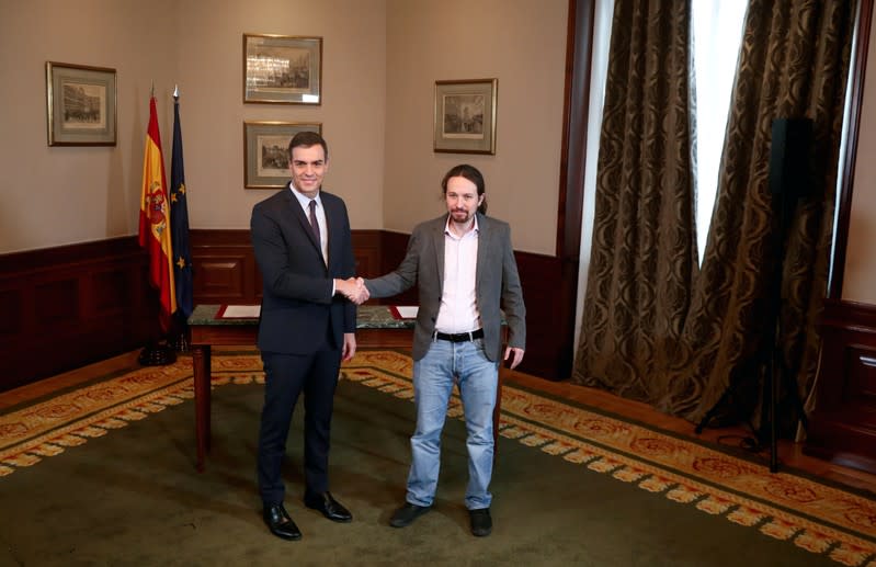 Spain's acting PM Sanchez and Unidas Podemos leader Pablo Iglesias meet in Madrid