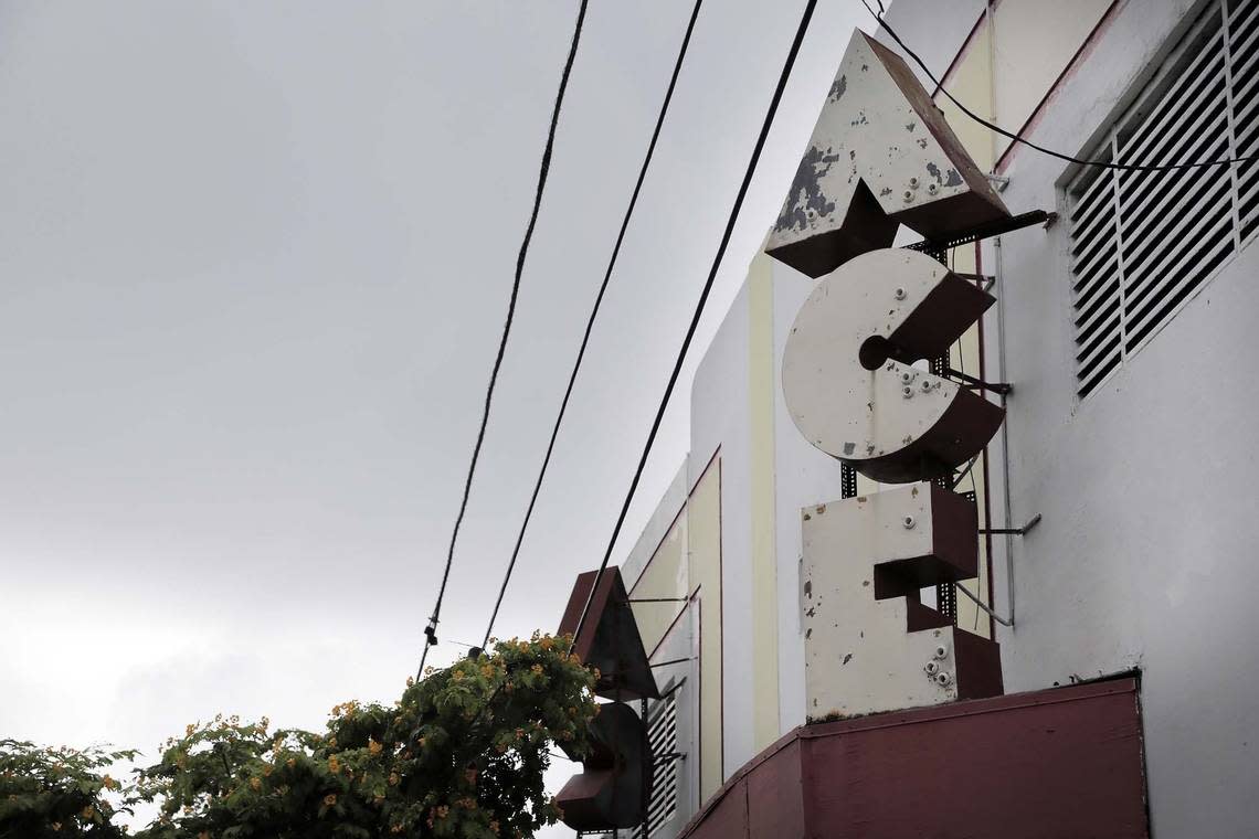 The sign on the Art Deco marquee at the ACE Theater, a long-closed landmark in historically Black West Coconut Grove, is seen in 2016 before the letters were taken down for a planned restoration. The project is gaining momentum along with other moves to revive the important neighborhood in Miami’s history.