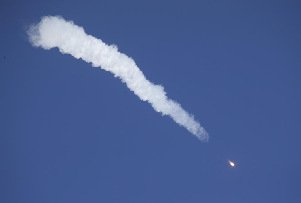 <em>The Soyuz-FG rocket booster with Soyuz MS-10 space ship carrying a new crew to the International Space Station (PA)</em>