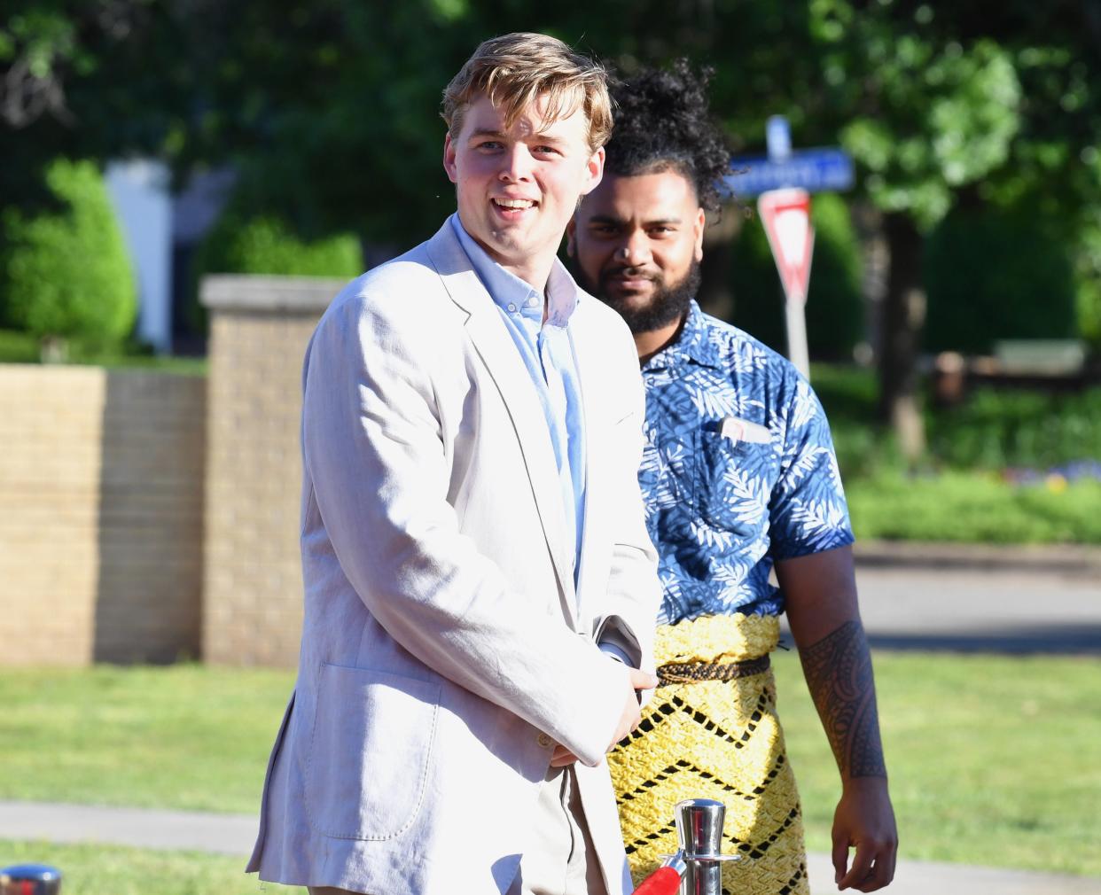 Midwestern State University FCA Student Leader Hayden Weber smiles as he greets guests at The Forum off Speedway Avenue in Wichita Falls on Monday, April 22, 2024.