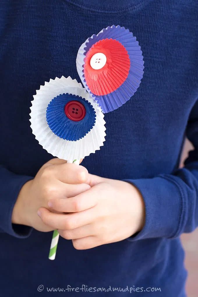 DIY Red, White, and Blue Cupcake Liner Flowers