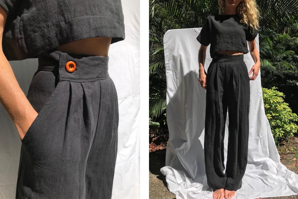 Black high-waisted linen pants