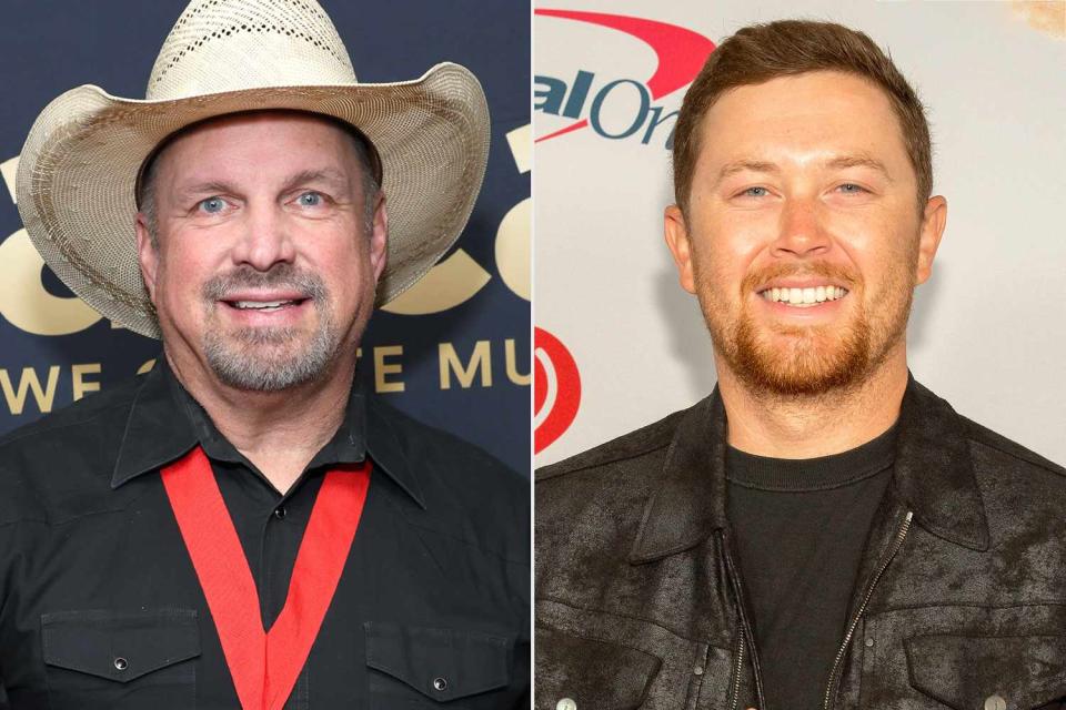 <p>Jason Kempin/Getty, Barry Brecheisen/Getty</p> Garth Brooks; Scotty McCreery