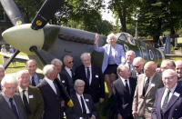 As part of the sixtieth anniversary of the Battle of Britain, force's sweetheart Dame Vera Lynn is joined by members of the Battle Of Britain Fighter Association to launch the popular Spitfire Summer Exhibition at the Imperial War Museum. (Photo by Stefan Rousseau - PA Images/PA Images via Getty Images)