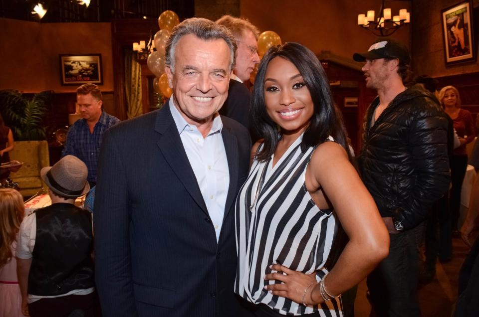 Ray Wise and Angell Conwell pose for a photo at "The Young and the Restless" 41st Anniversary, on Tuesday, March 25, 2014, in Los Angeles. (Photo by Tonya Wise/Invision/AP)