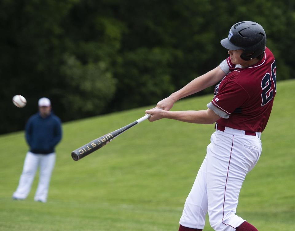 Westborough's Jack Choate smashes a homer during a 2019 game against Nashoba.