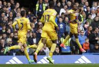 <p>Crystal Palace’s Wilfried Zaha celebrates scoring their first goal </p>