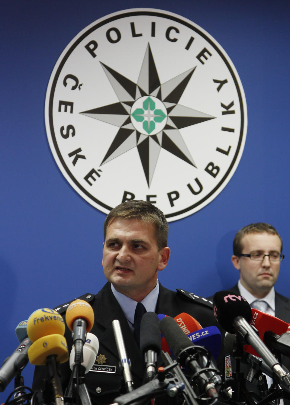 Czech Republic's Police President Martin Cervicek, during a press conference in Prague, Czech Republic, Monday, Sept. 24, 2012. Two people who police believe have been responsible for a wave of methanol poisoning that has killed at least 25 people in the Czech Republic in last two weeks have been arrested, law enforcement officials said on Monday. State prosecutor Roman Kafka said the two persons from the northeastern part of the country are suspected of producing a “brutal blend” of toxic methanol with drinking alcohol, even though they had to know it could seriously damage the life of those who would drink it. (AP Photo/Petr David Josek)