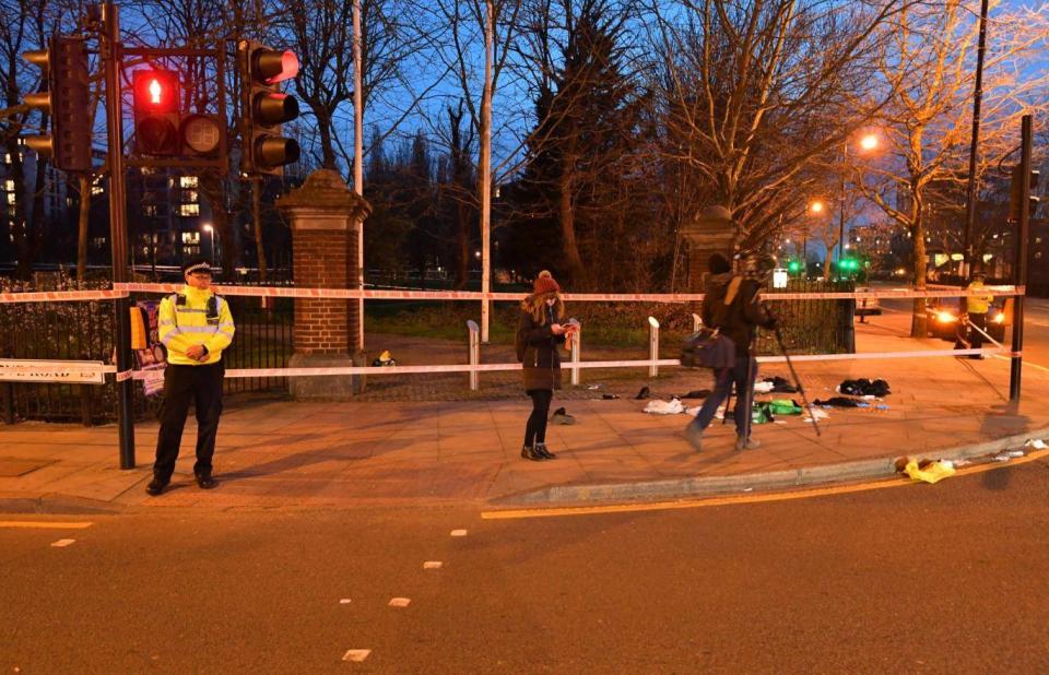 The scene in Grove Road, Mile End, where three boys were injured in a knife attack (PA)