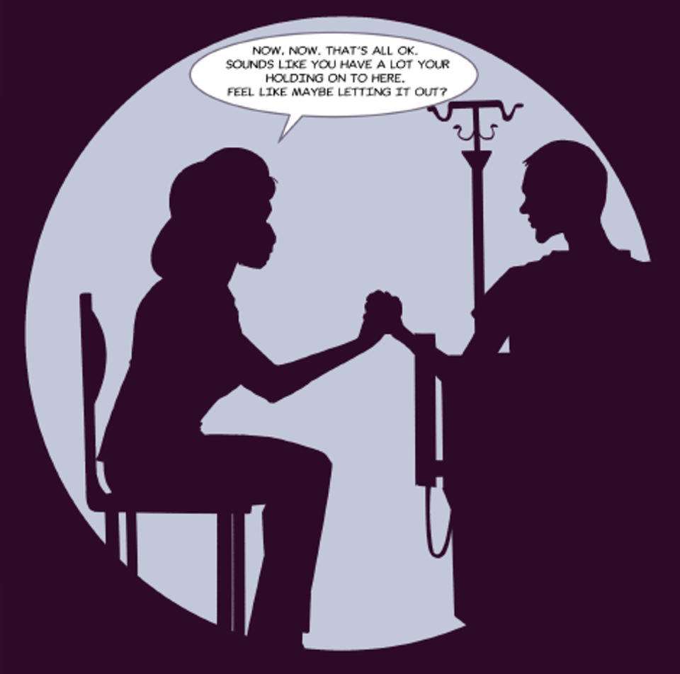 <span class="caption">Excerpt from the comic ‘Remember’ by David Winters showing the compassion given by a nurse.</span> <span class="attribution"><span class="source">(David Winters)</span>, <span class="license">Author provided</span></span>
