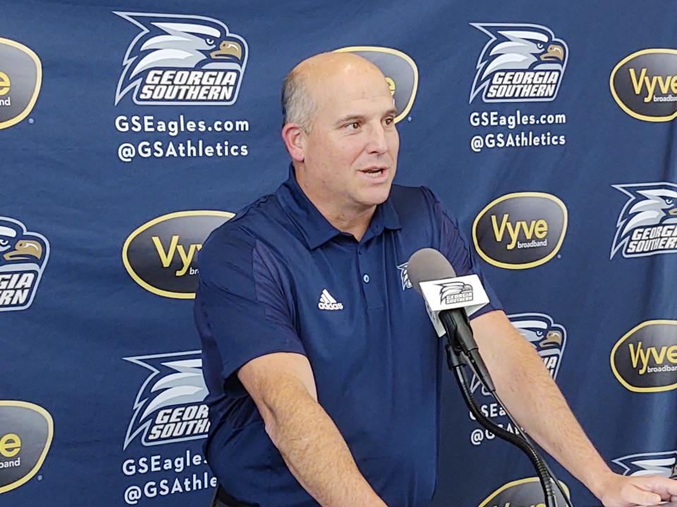 Georgia Southern's new head football coach Clay Helton talks about his first signing class on Wednesday, Dec. 15, 2021 at the Statesboro campus.