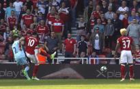 Britain Football Soccer - Middlesbrough v Burnley - Premier League - The Riverside Stadium - 8/4/17 Middlesbrough's Alvaro Negredo scores a disallowed goal Action Images via Reuters / Craig Brough Livepic