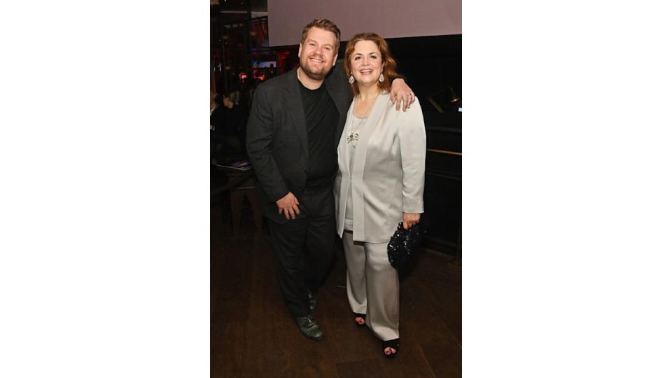 A close-up photo of James Corden and Ruth Jones 