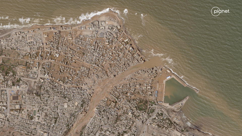 A satellite image shows an area in Derna, Libya, on Sept. 12, 2023, after a powerful storm and heavy rainfall hit the country. / Credit: PLANET LABS PBC/Handout via REUTERS