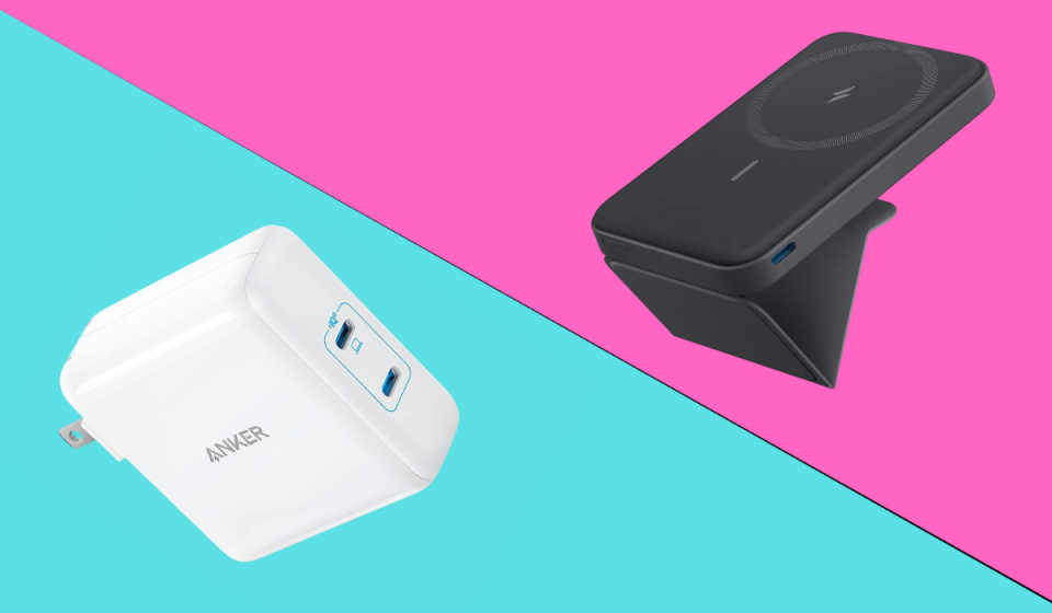 white Anker wall charger and black Anker folding portable charger