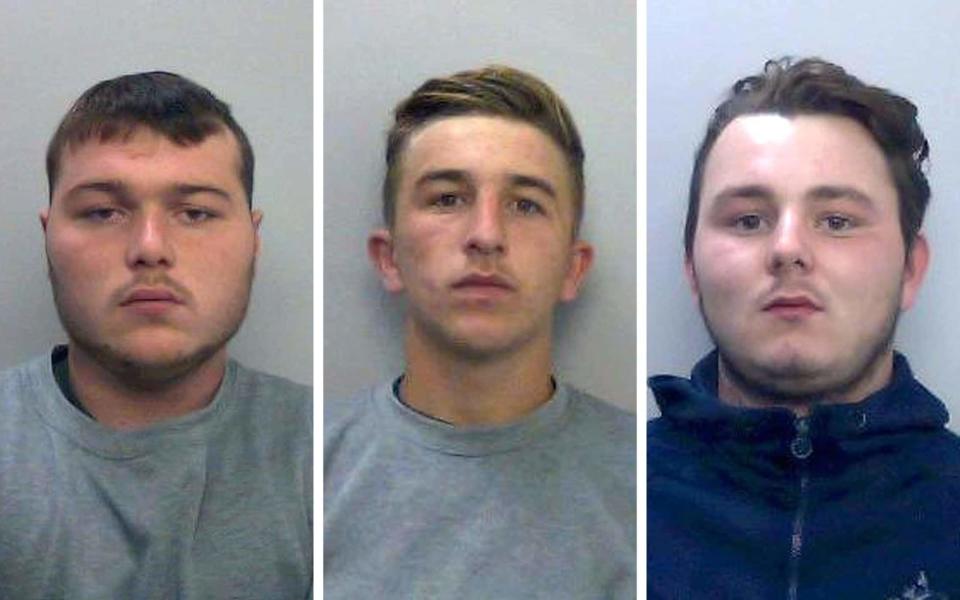 Left to right: Driver Henry Long, 19, who dragged Pc Andrew Harper to his death, who has been found not guilty at the Old Bailey of murder but had earlier pleaded guilty to manslaughter and his passengers Jessie Cole and Albert Bowers, both 18, who were cleared of murder but found guilty of manslaughter.