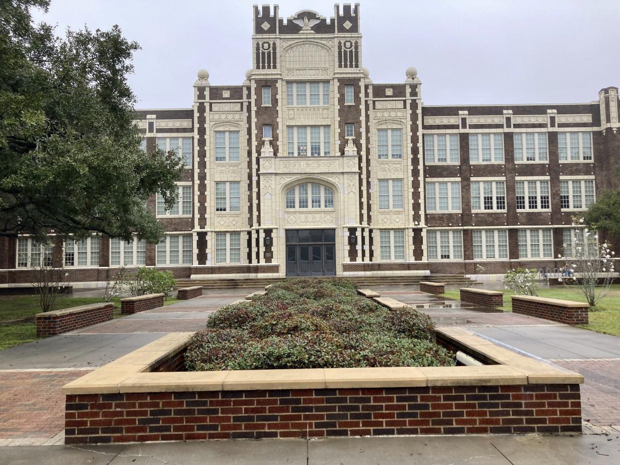 This Monday, Jan. 30, 2023 photo shows Baton Rouge Magnet High School in Baton Rouge, La. Baton Rouge Magnet High School in Louisiana is one of 60 schools around the country testing the new course, which has gained national attention since it was banned in Florida. (AP Photo/Stephen Smith)
