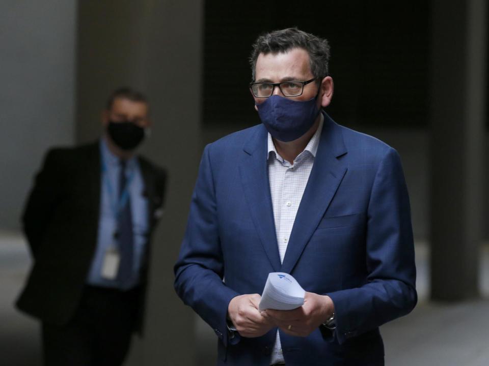 Victoria Premier Daniel Andrews arrives at the daily briefing in Melbourne, Australia: Getty Images