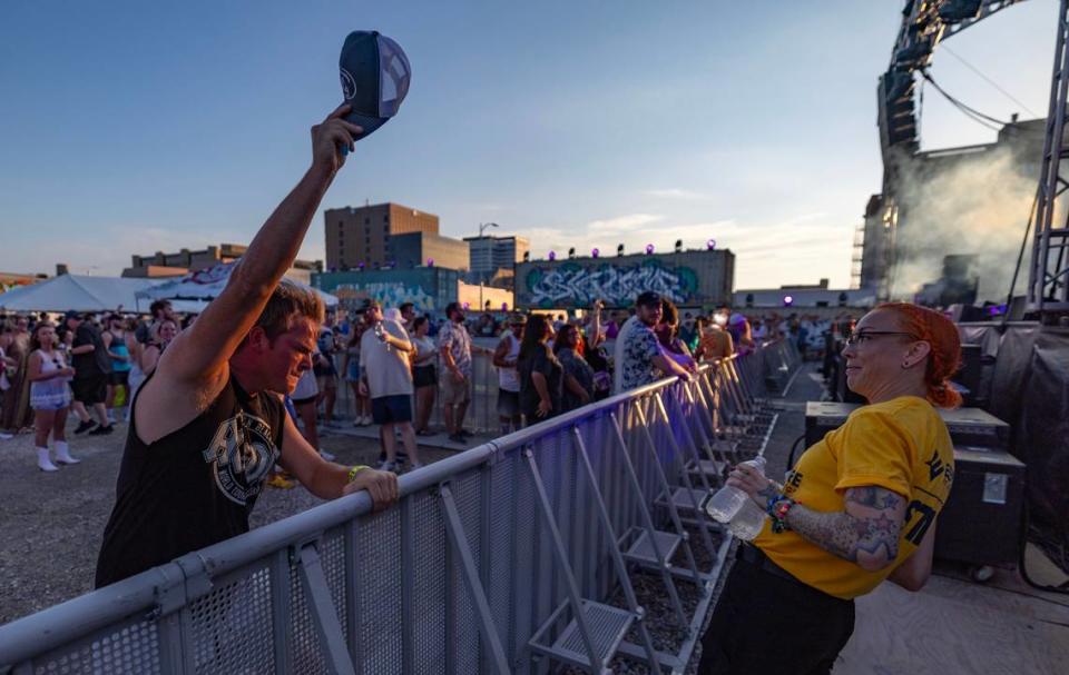 A fan gets enthusiastic during the performance of DJ NOTD during Elsewhere Fest on Friday.