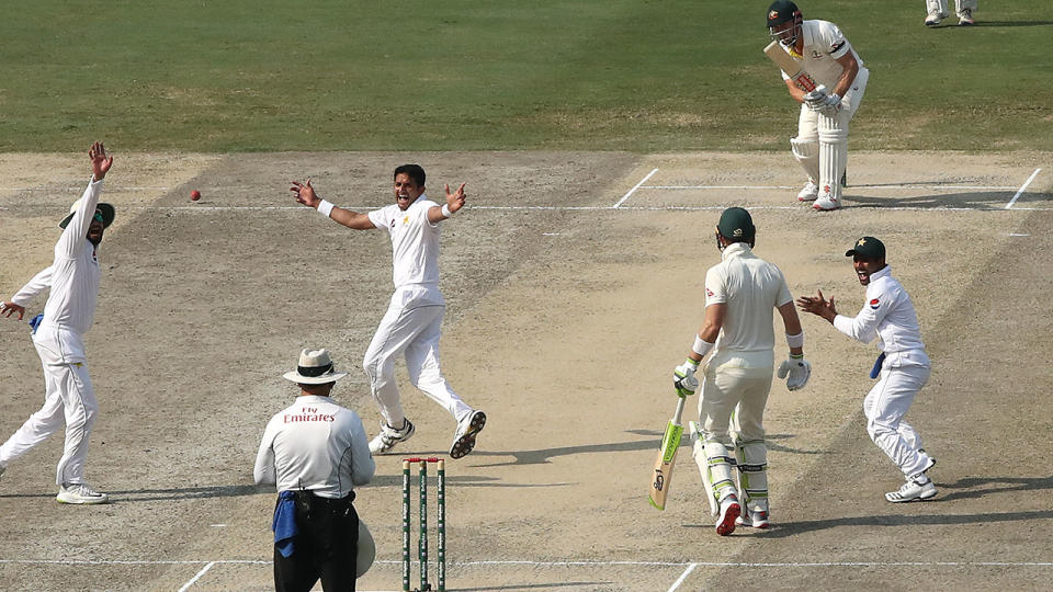 Muhammad Abbas appeals for the wicket of Mitch Marsh. (Photo by Ryan Pierse/Getty Images)