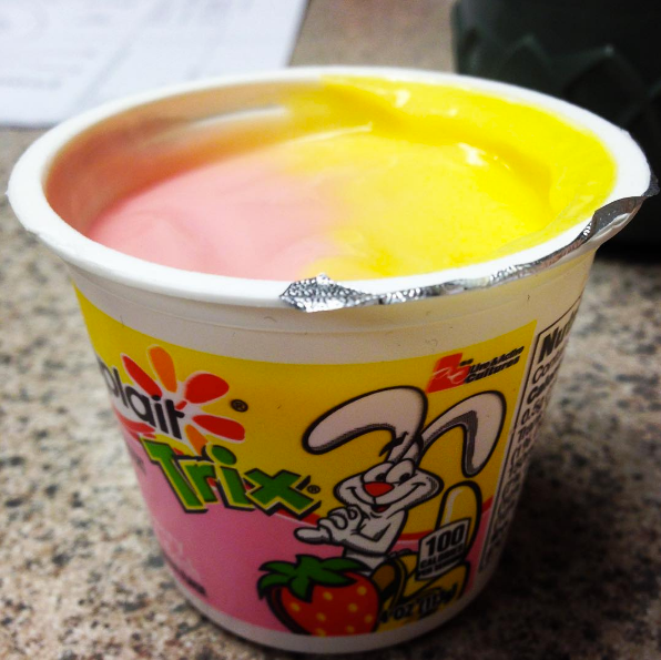 A carton of Trix yogurt