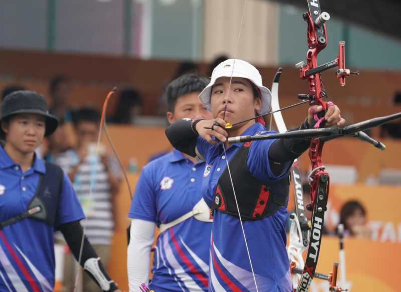 台北世大運射箭反曲弓女團譚雅婷。（大專體總提供）