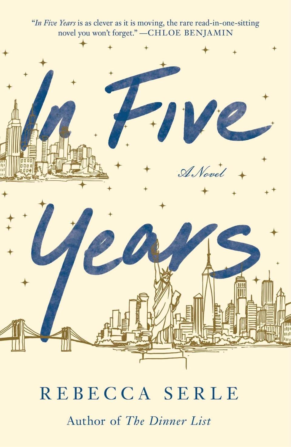 Dannie Cohan is a type-A Manhattan lawyer. She just landed her dream job and a new fiance. So far, her five-year plan is right on track. But when she has a vivid dream of herself five years into the future &mdash; with a different apartment, ring and man &mdash; she decides to ignore it. That is, until four and a half years later when she meets the aforementioned dream man in real life. Goodreads calls &ldquo;In Five Years&rdquo; &ldquo;an unforgettable love story that reminds us of the power of loyalty, friendship and the unpredictable nature of destiny.&rdquo; Read more about it on <a href="https://www.goodreads.com/book/show/50093704-in-five-years" target="_blank" rel="noopener noreferrer">Goodreads</a>, and <a href="https://amzn.to/39szKXP" target="_blank" rel="noopener noreferrer">grab a copy on Amazon</a>.<br /><br /><i>Expected release date: March 10</i>