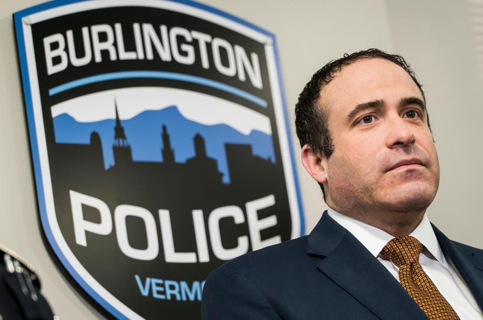 Burlington Police Chief Brandon del Pozo answers questions during a news conference on Wednesday, April 11, 2019, about a fight between Douglas Kilburn and Officer Cory Campbell on March 11. Kilburn was found dead days later.